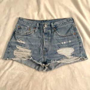 Levi's High Waist Distressed Blue Denim Shorts